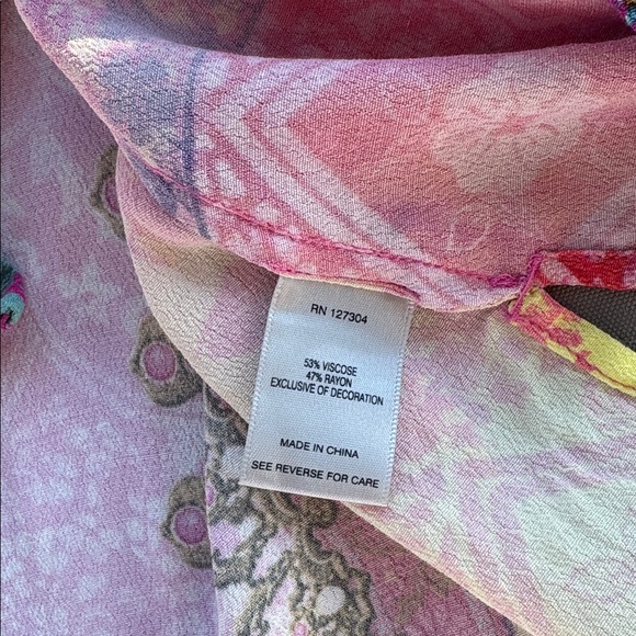 John Mark Embroidered Mix Print Split V-Neck 3/4
Sleeve Hi-Low Hem Woven Tunic S - Picture 12 of 12